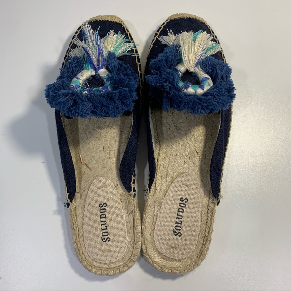 Soludos Womens Kiki Midnight Blue Espadrilles Slip On Tasseled Fringe Size 8.5